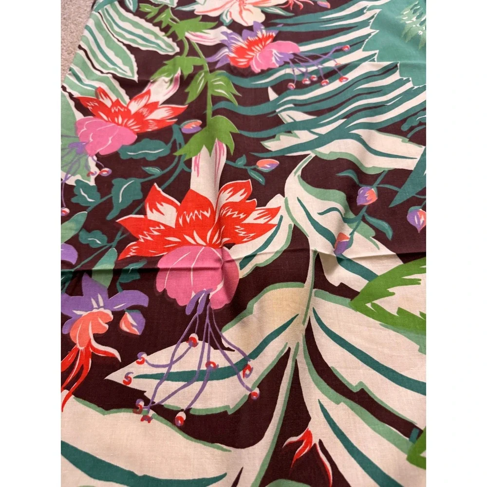 Vintage Tropical Floral Tablecloth 19 Napkins Set Palm Hibiscus Tiki Luau MCM
